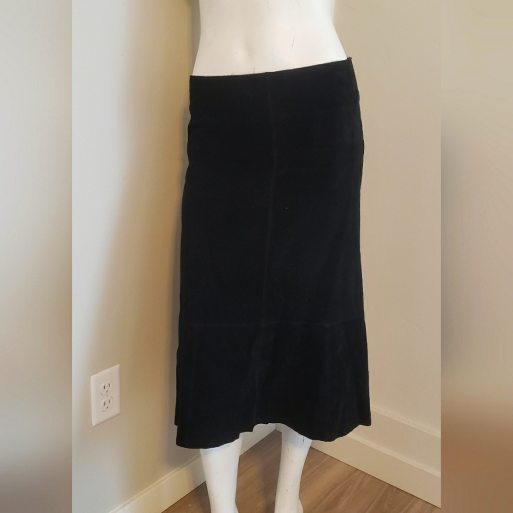 Karen Kane Black Leather Midi Skirt Size 6